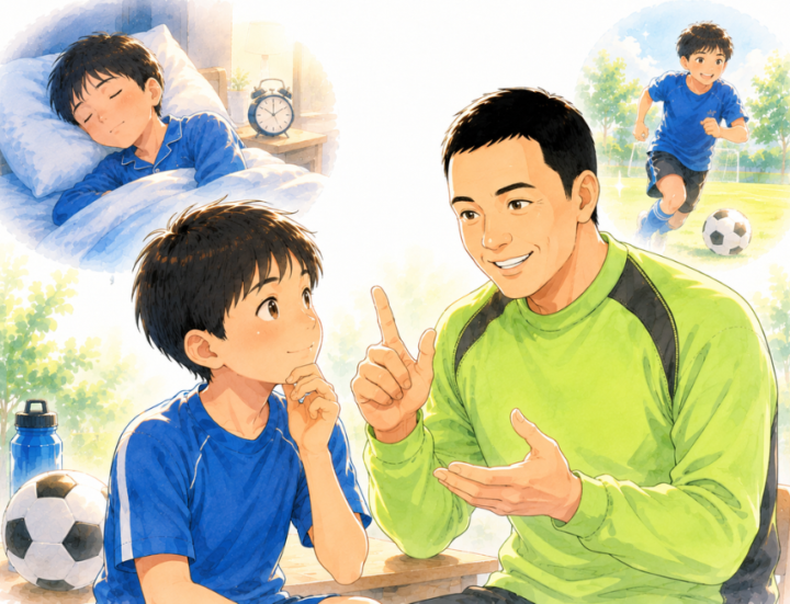 子供に説明をしている男性