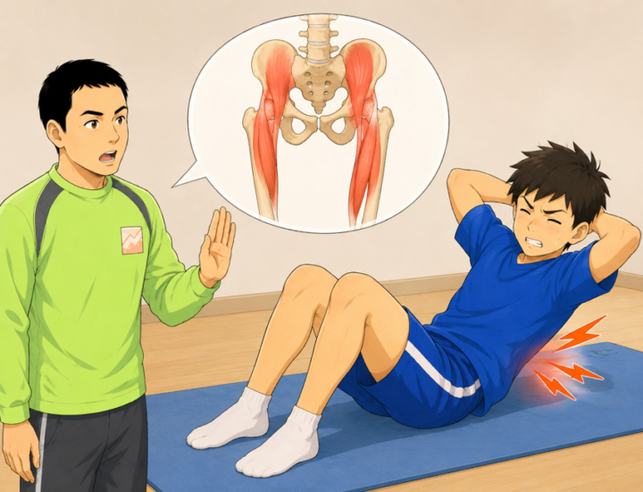 腹筋をしている男性が腰が痛そう