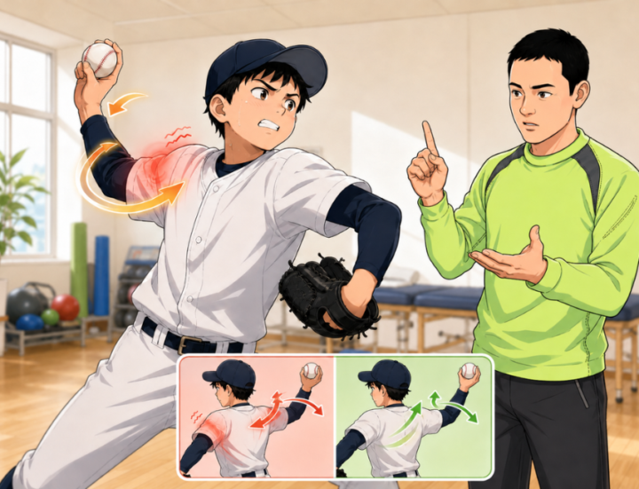 投球動作をしている男性