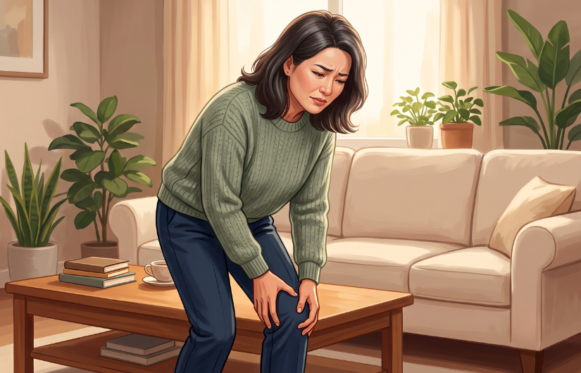 膝の痛みを気にする40代女性