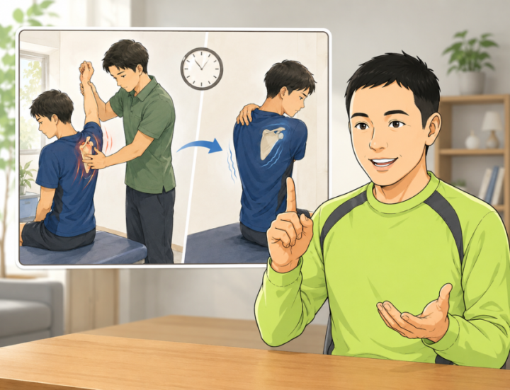 肩を上げている男性
