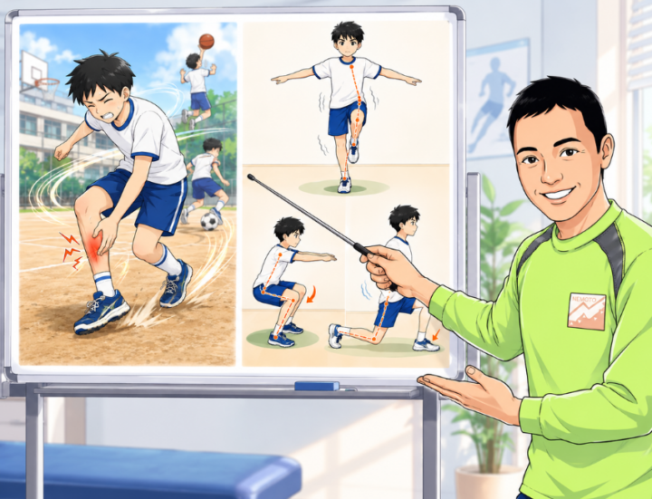 ふくらはぎに手を当てている男性