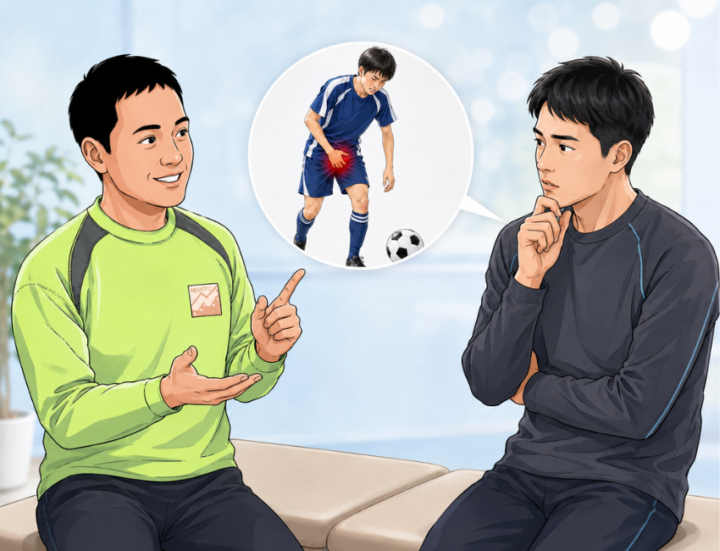説明を聞いている男性