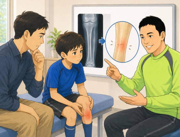 足に手を当てている男性