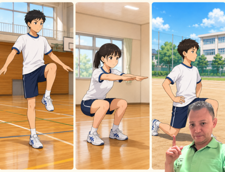 片足立ちをしている男性