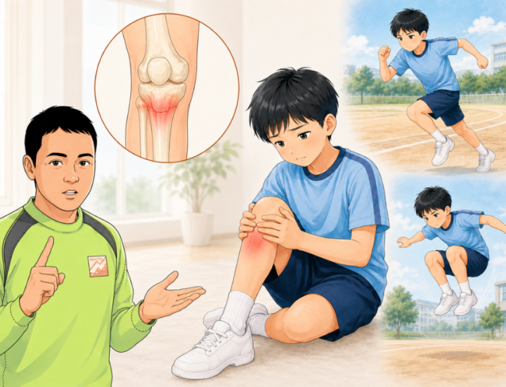 膝に手を当てている男性