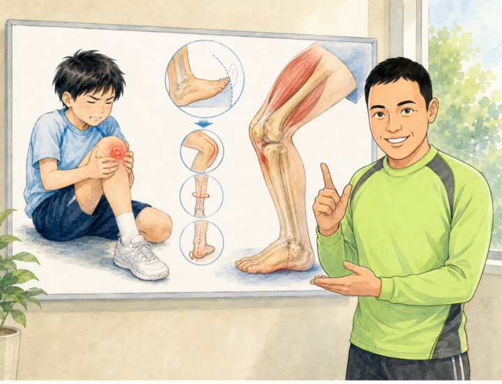 膝に手を当てている男性