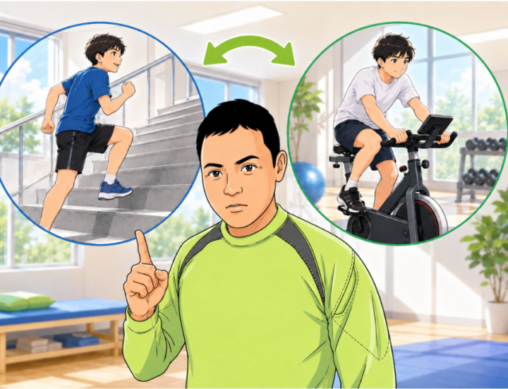 エアロバイクでこいでいる男性