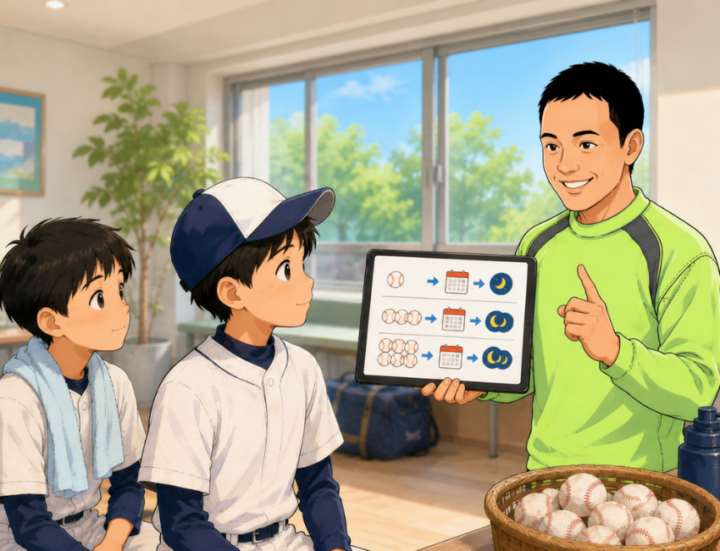 投球数について説明をしている男性