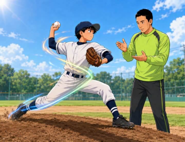 ピッチングしている男性