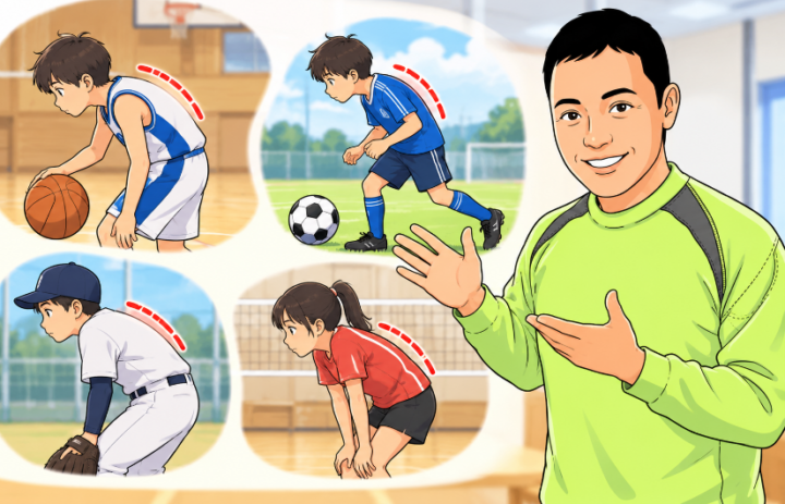 背中が丸くなっている男性