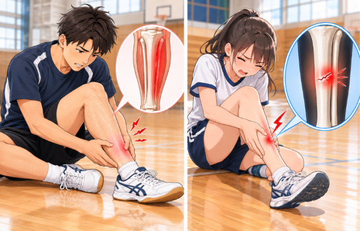 スネに手を当てている男性