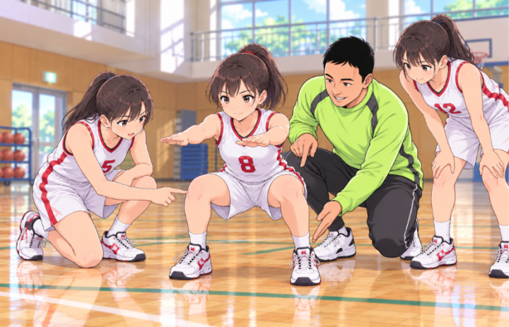 選手同士で確認している