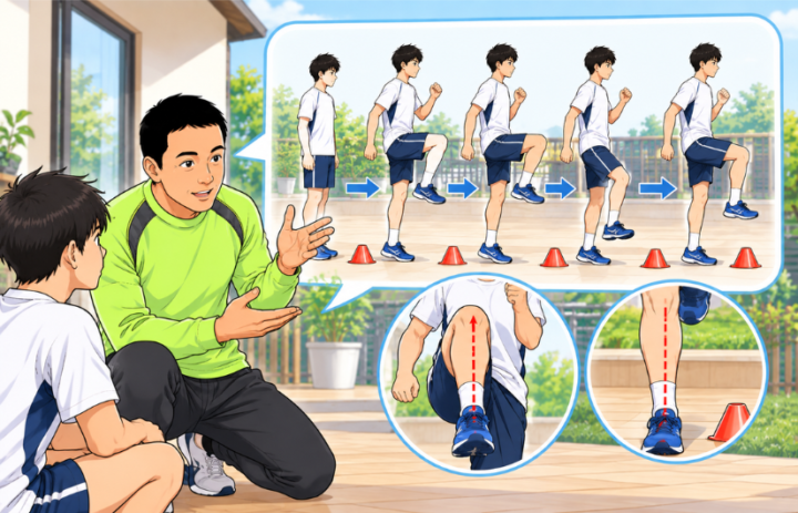 足を上げている男性
