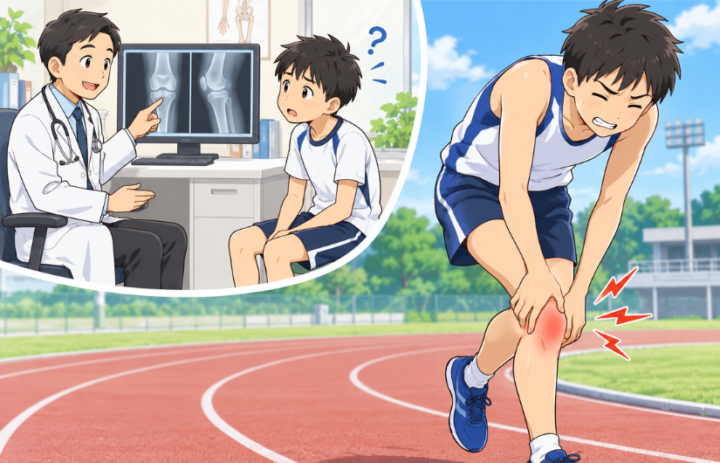 膝に手を当てている男性