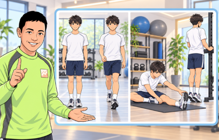 踵上げをしている男性