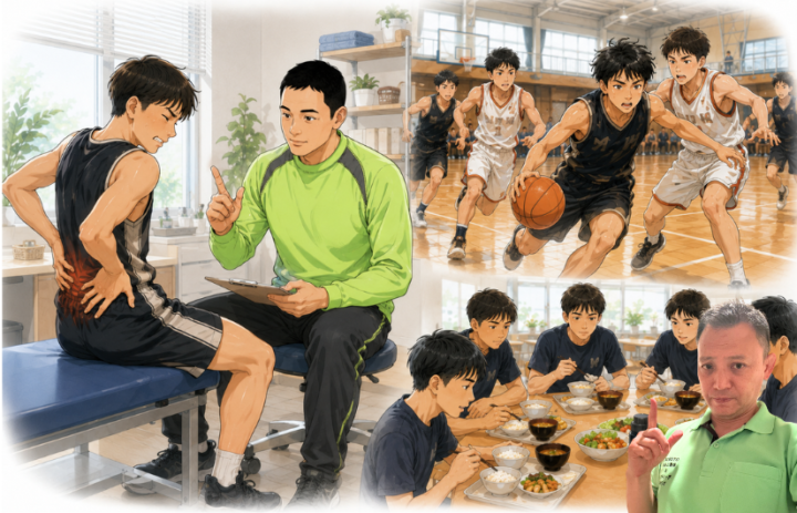腰を抑えている男性