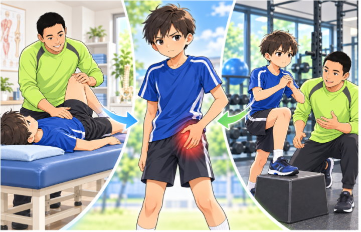 股関節に手を当てている男性