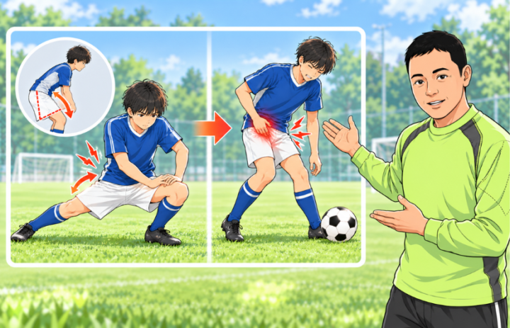 鼠径部に手を当てている男性