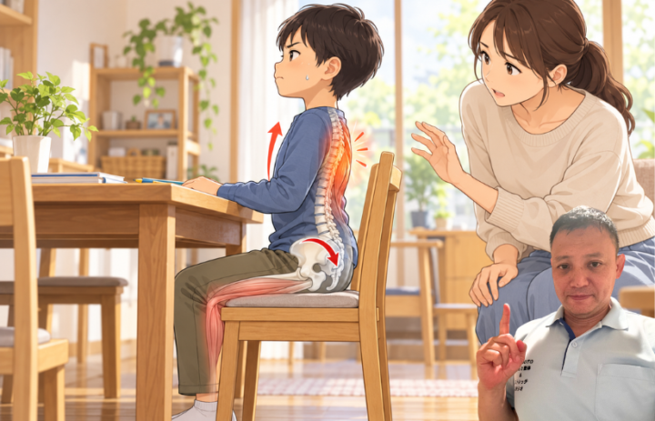 まっすぐに座っている男性
