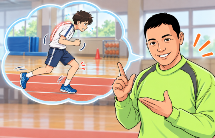 背中が丸くなって走っている男性