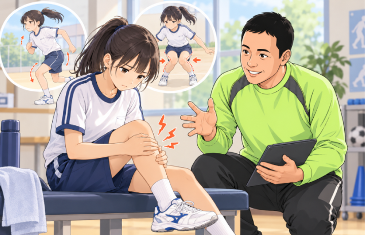 膝を手を当てている男性