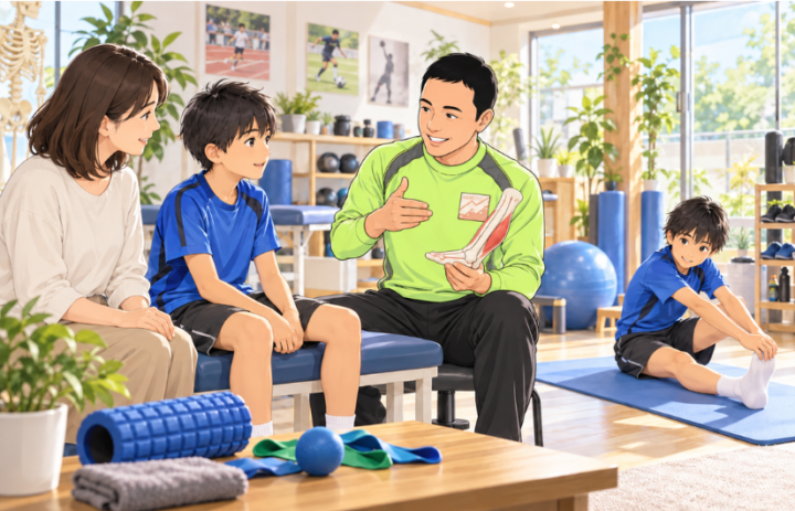 話を聞いている親子