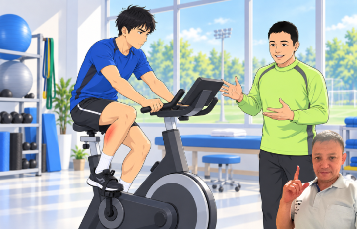 エアロバイクを乗っている男性