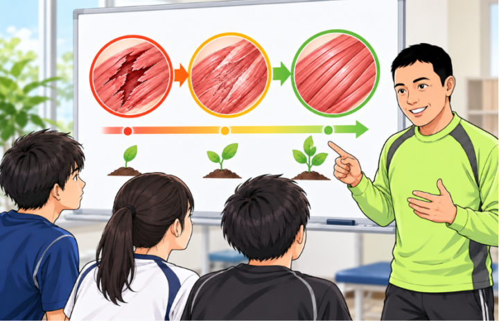 選手に説明をしている男性