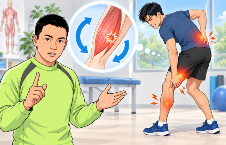 ハムストに手を当てている男性