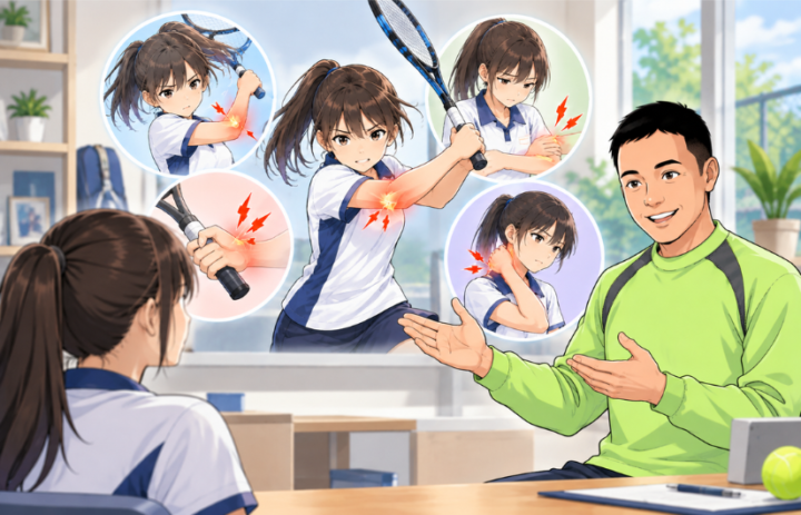 ラケットを振っている女性
