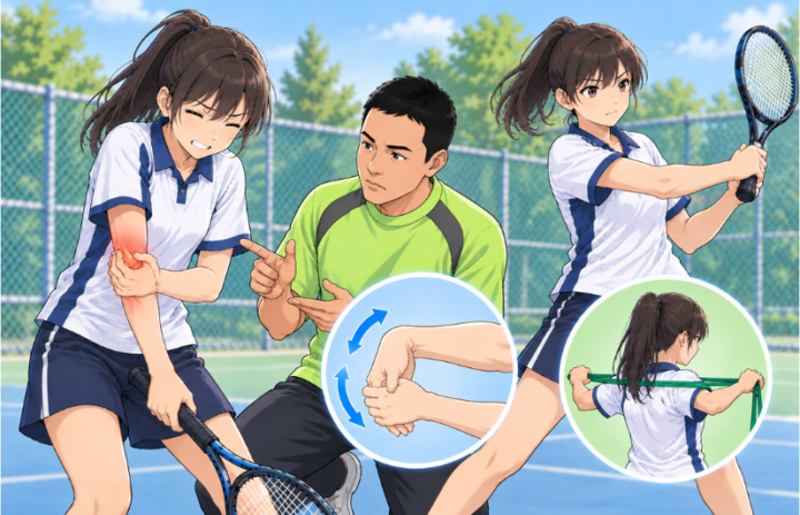 肘に手を当てている女性