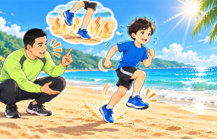 砂浜を走っている男性