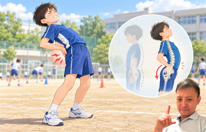 腰を反っている男性