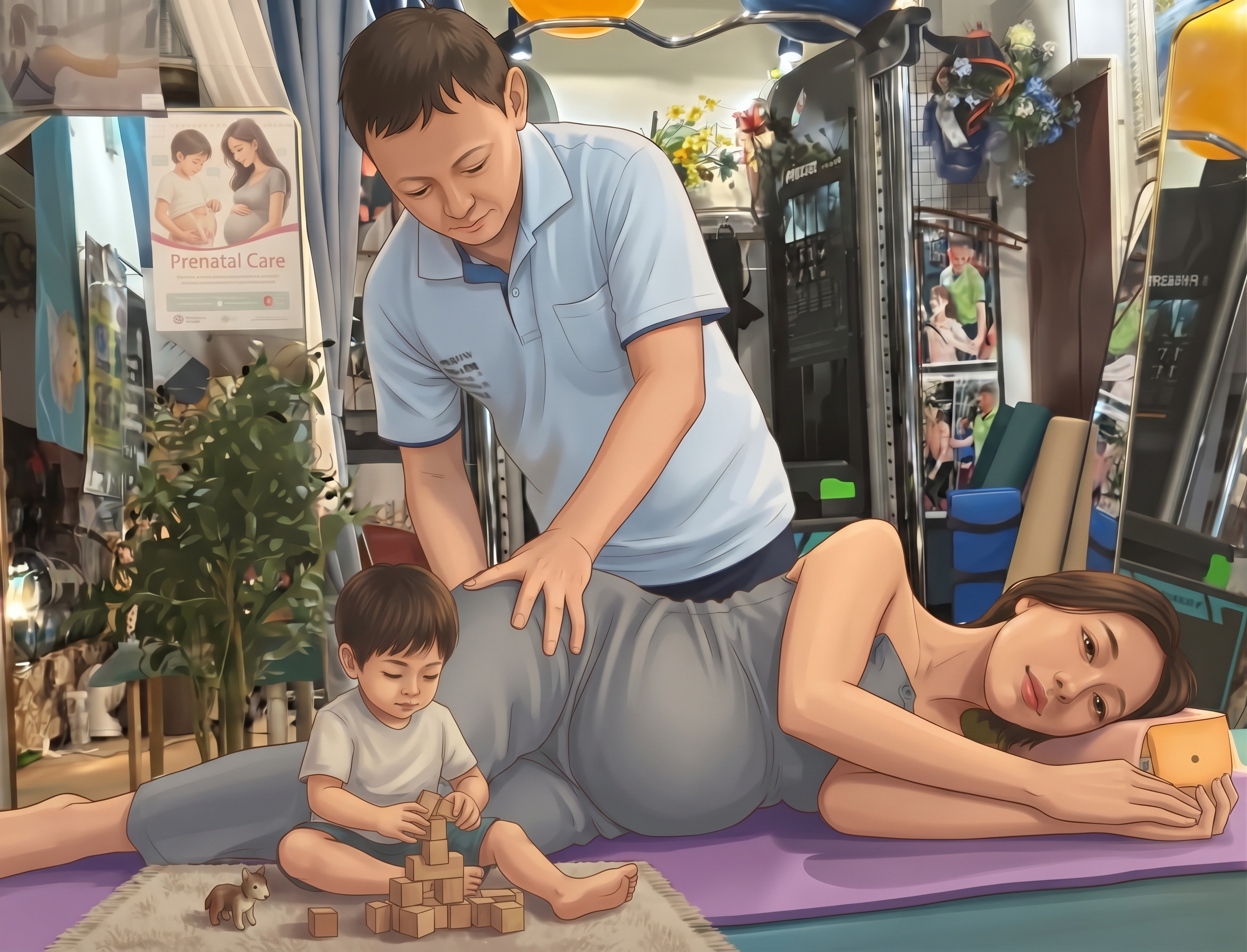お子様連れで施術を受けられている様子