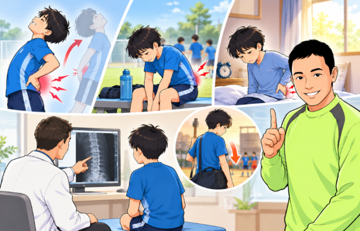 腰を反っている男性