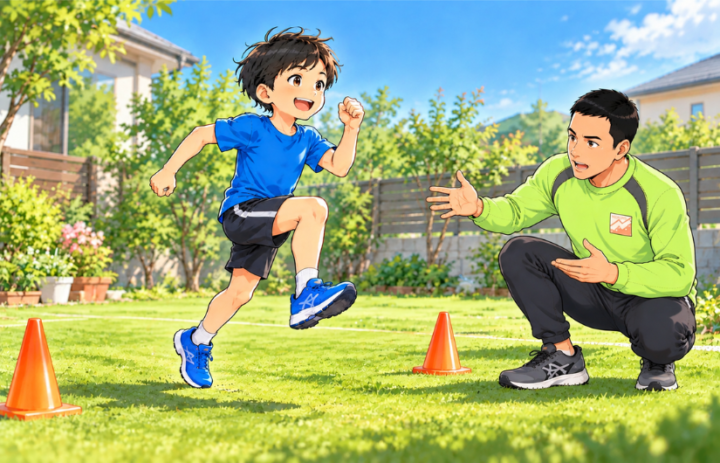 スキップをしている男性