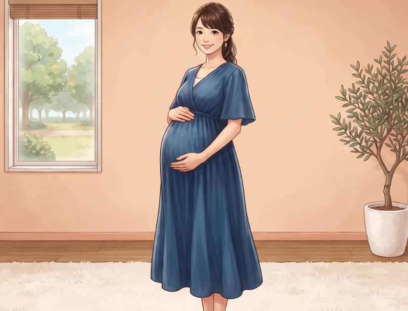 臨月でふっくらとしたお腹の妊婦さんの様子