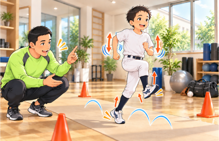 走っている野球少年