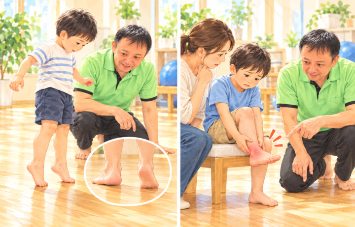 足に手を当てている男性