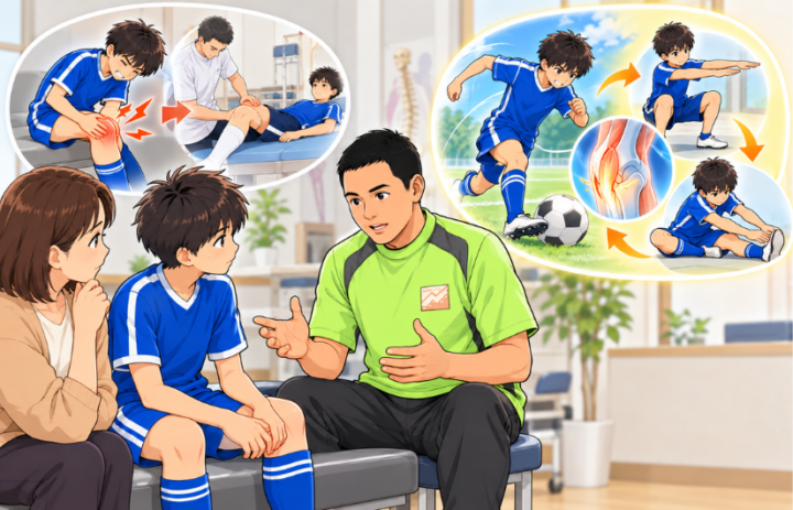 親子に説明をしている男性