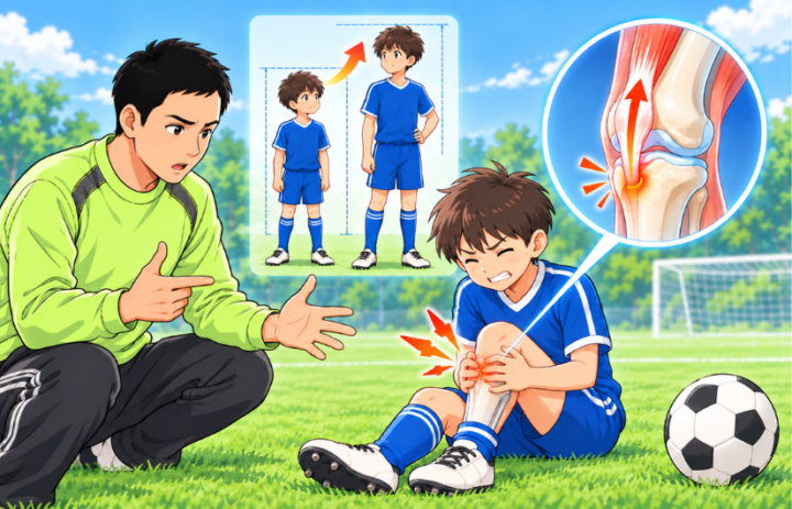 膝に手を当てている男性