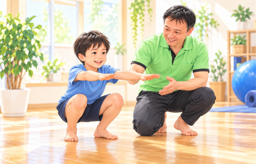 しゃがんでいる男性