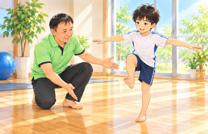 片足立ちをしている男性