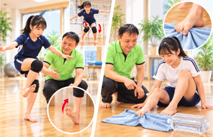 タオルを使ったトレーニングをしている女性