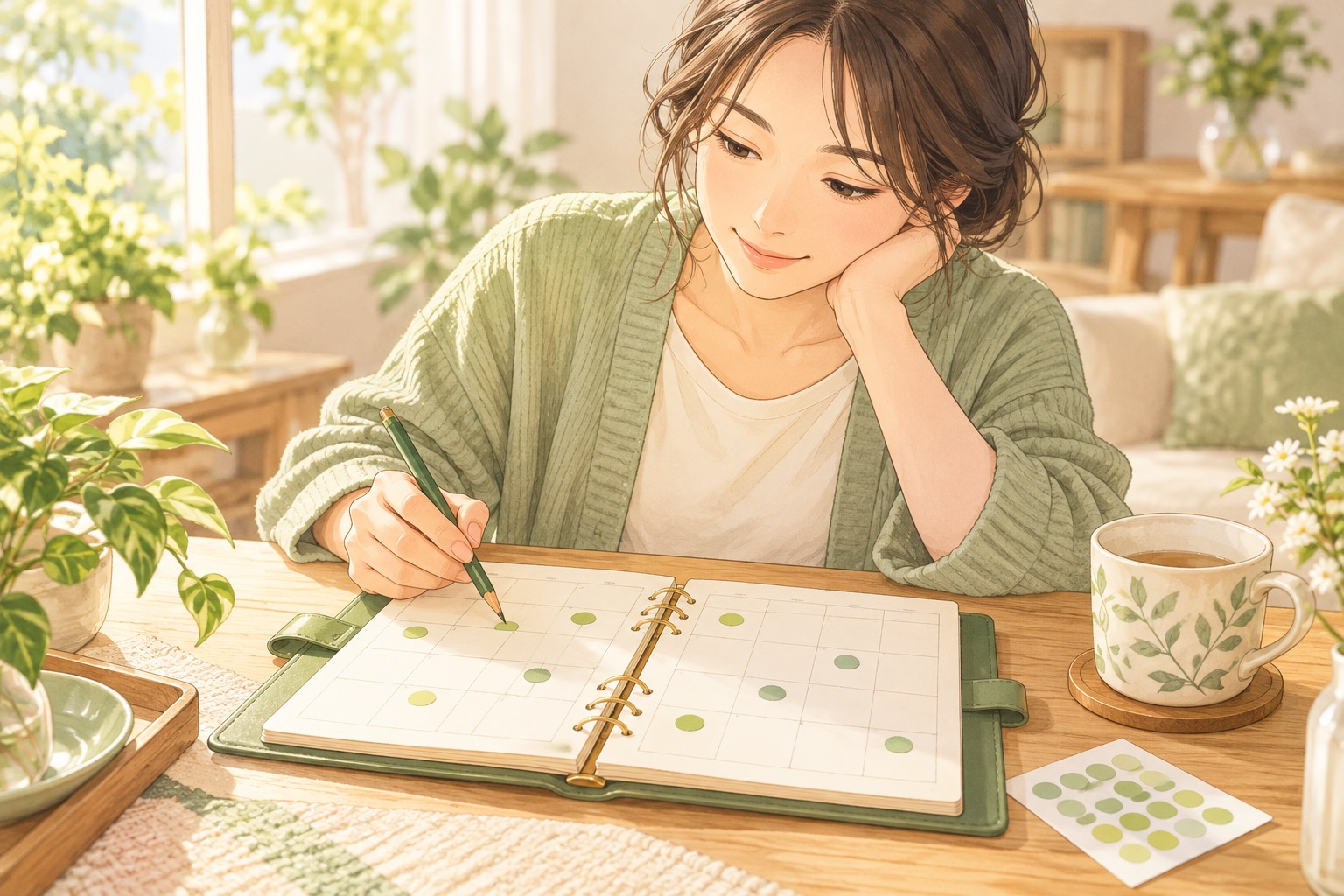 体の様子を確認しながら来院の間隔を調整する予定表のイラスト